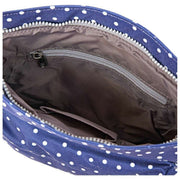 Roka Kennington B medium crossbodytas van gerecycled canvas - Marineblauw Polka Dot