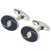 Simon Carter ovale oogmanchetknopen - marineblauw/zilver