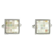 Simon Carter Small Square Chequer Cufflinks - White/Silver