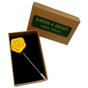 Bassin and Brown Rose Flower Lapel Pin - Yellow