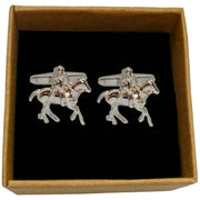 Bassin and Brown Silver Polo Player Cufflinks - Silver