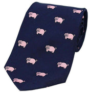 David Van Hagen Pigs Country Silk Tie - Navy/Pink