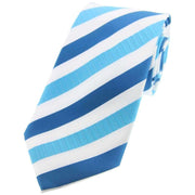 David Van Hagen Striped Polyester Tie - Cyan/White