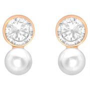 KJ Beckett Pearl and Cubic Zirconia Drop Stud Earrings - Rose Gold/Silver