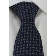 Michelsons of London Dotted Lattice Silk Tie - White/Navy